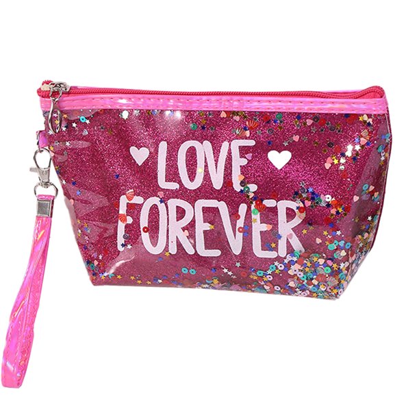 Bolsa de maquillaje con estampado de lentejuelas, bolsa organizadora de viaje para cosméticos, artículos de tocador y dibujos animados, hexágono