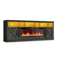 thumbnail image 2 of Fireplace TV Stand for 80/85/90 Inch TV with 50" Electric Fireplace, 82.7" Farmhouse Entertainment Center with LED Lights, Tall Media Console with Barn Door for Living Room, Bedroom, 2 of 5