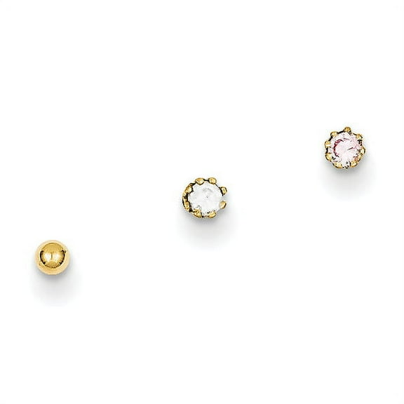 10K Yellow Gold Set of 3 Nose Studs Nostril Jewelry