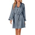 thumbnail image 5 of Women's 3pcs Satin Pajamas Set Cami Top and Shorts Sleepwear PJs Set with Robe,Grey, 5 of 5