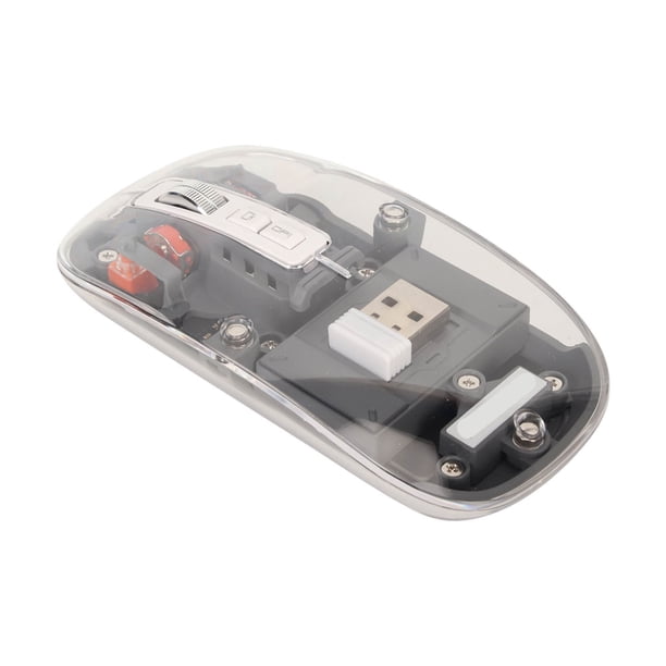 M Buder Mouse Óptico Inalámbrico Bluetooth 2.4G Transparente 2400DPI Silencioso RGB Gris