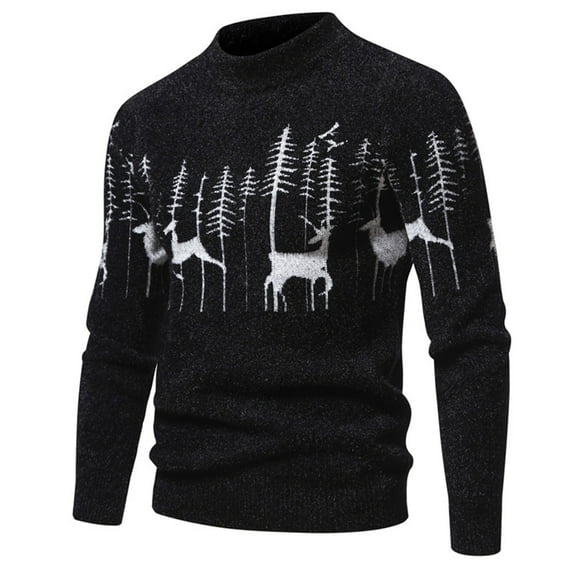 Aimik Mens Sweater Crewneck Sweaters for Men Dress Sweater Cable Knit Sweater Lightweight Mens Pullover Sweater-Black L