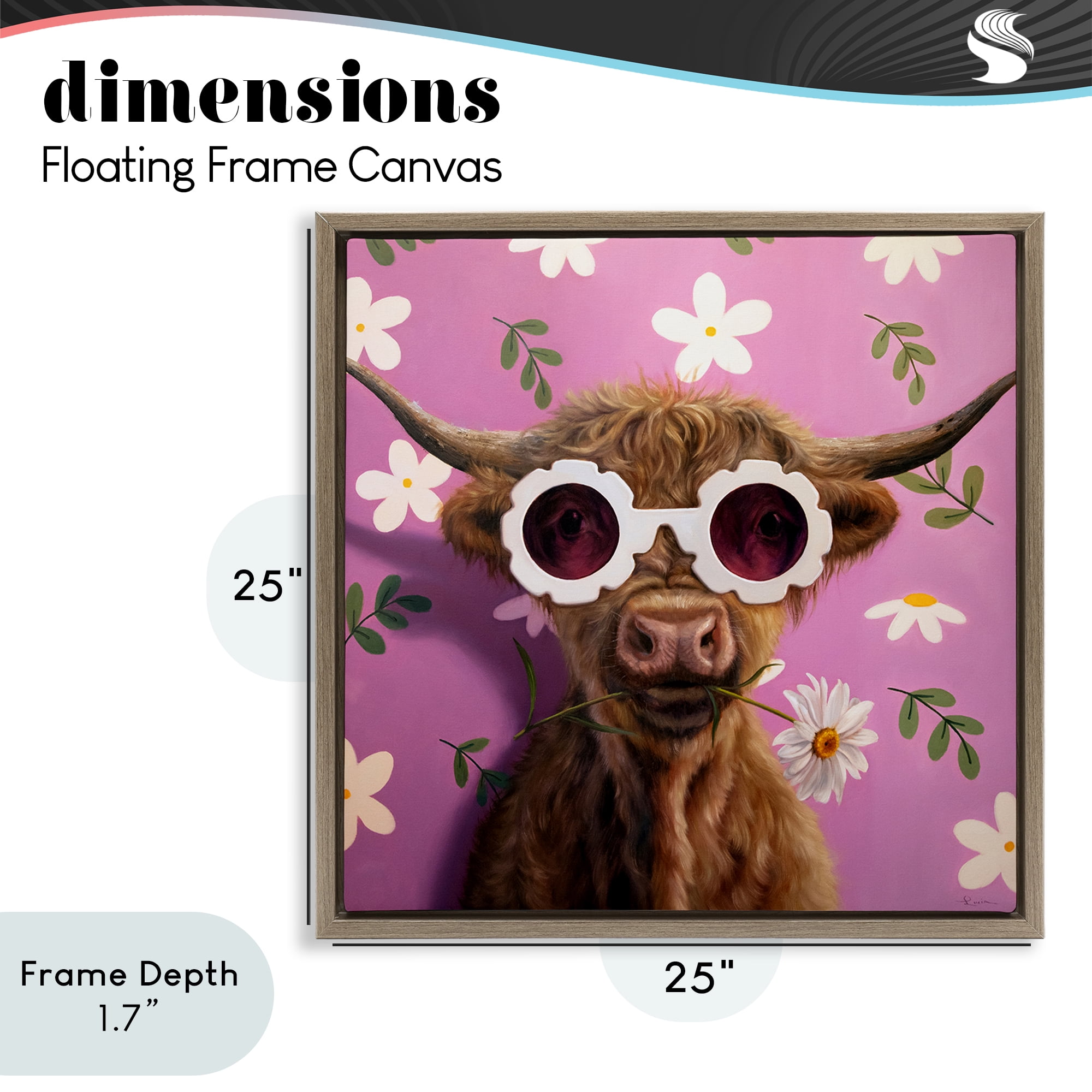 Stupell Industries Fresh As A Daisy Cattle Brown Framed Floater Canvas Wall Art, design by Lucia Heffernan