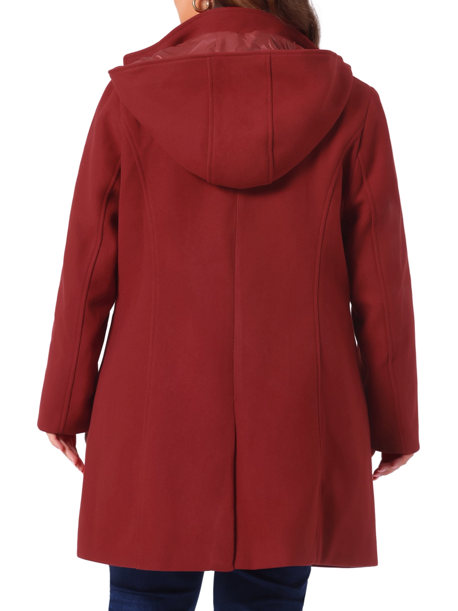 DARING DIVA Women's Plus Size Single Breasted Detachable Hooded Overcoat 4X Dark Red