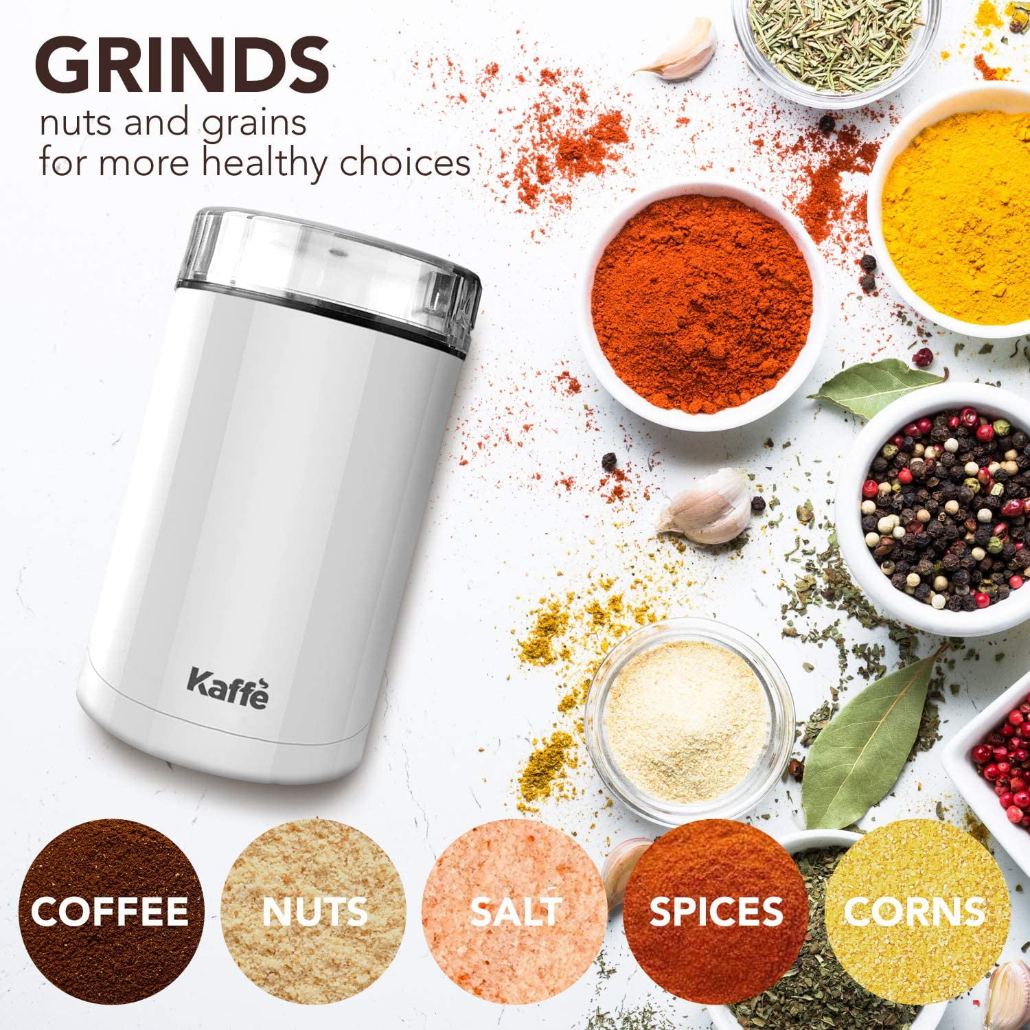 Kaffe Coffee Grinder Electric. Best Coffee Grinders for Home Use. (14 Cup)  Easy On/Off w/Cleaning Brush Included. Copper