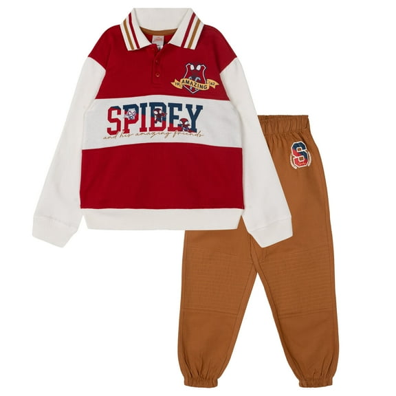 Marvel Spidey and His Amazing Friends Spider-Man Polo Shirt & Jogger Pants Outfit Set Colorblock Toddler to Big Kid