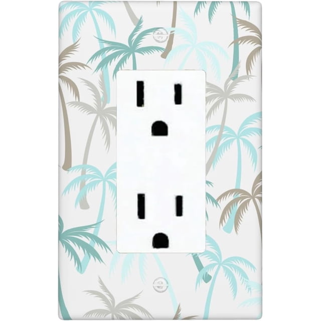 Palm Tree Single Rocker Wall Plate Tropical Plant Green Decorator Rocker Switch Plate Standard 1-Gang Lightswitch Cover for Kitchen Living Room Home Decor