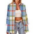 thumbnail image 2 of Womens Plaid Long Sleeve Shirt Trendy Turn Down Collar Button Down Coats Casual Loose Fit Business Work Outfits, 2 of 5