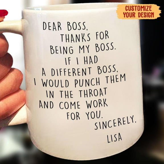 Lotusprinthandmade Personalized Dear Boss Mug (11oz) (Made In US), Unique Boss Appreciation Drinkware, Personalized Office Gift Coffee Mug.