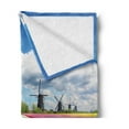 thumbnail image 2 of Windmill Soft Flannel Fleece Throw Blanket, Vibrant Blossoming Meadow Farmland Scenic Cloudy Sky the Netherlands Heritage, Cozy Plush for Indoor and Outdoor Use, 70" x 90", Multicolor, by Ambesonne, 2 of 5