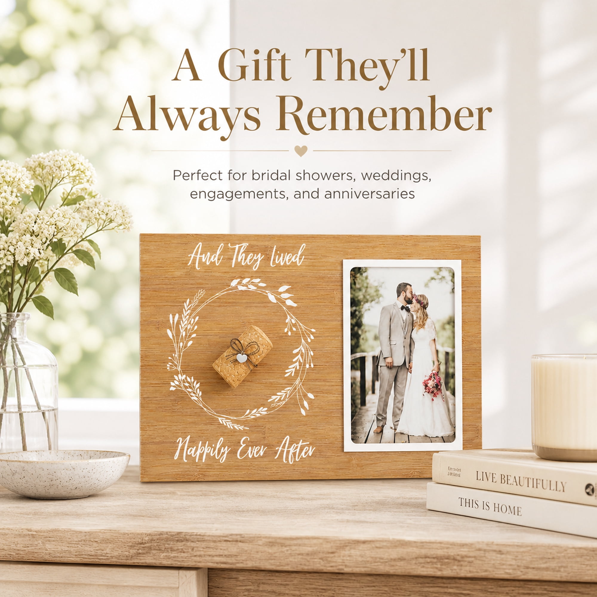Wedding Cork Keepsake Frame, Bridal Shower Gift for Couple, Unique Newlywed Memory Frame with Gift Box, 7.5 x 12 in