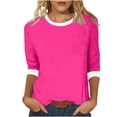 thumbnail image 3 of Jsaierl Women's 3/4 Sleeve Tops Summer Crew Neck Shirts Dressy Color Block Petite Blouses Flowy Dressy Tunic Top S-2XL, 3 of 6