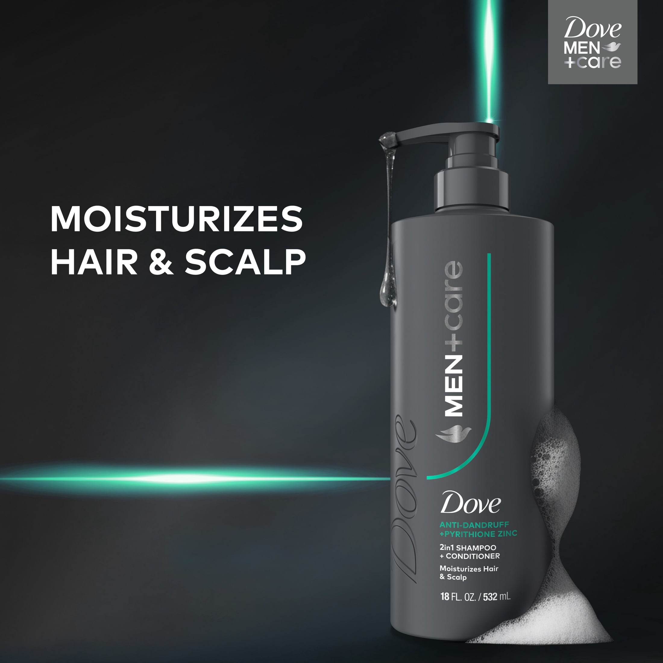 Dove Men+Care 2-in-1 Shampoo + Conditioner to Moisturize Hair & Scalp, Dandruff Defense with Pyrithione Zinc, 18 fl oz 1 count