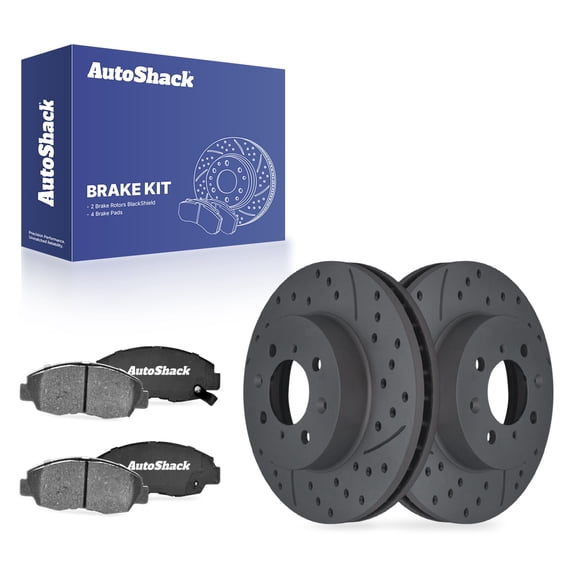 AutoShack Front Vented Drilled & Slotted Coated Brake Rotors Black Matte Finish   Ceramic Pads 6-PC Brake Kit Replacement for 2010-2014 Honda Insight 1997-2005 Acura EL BlackShield 10.31" (262 mm)