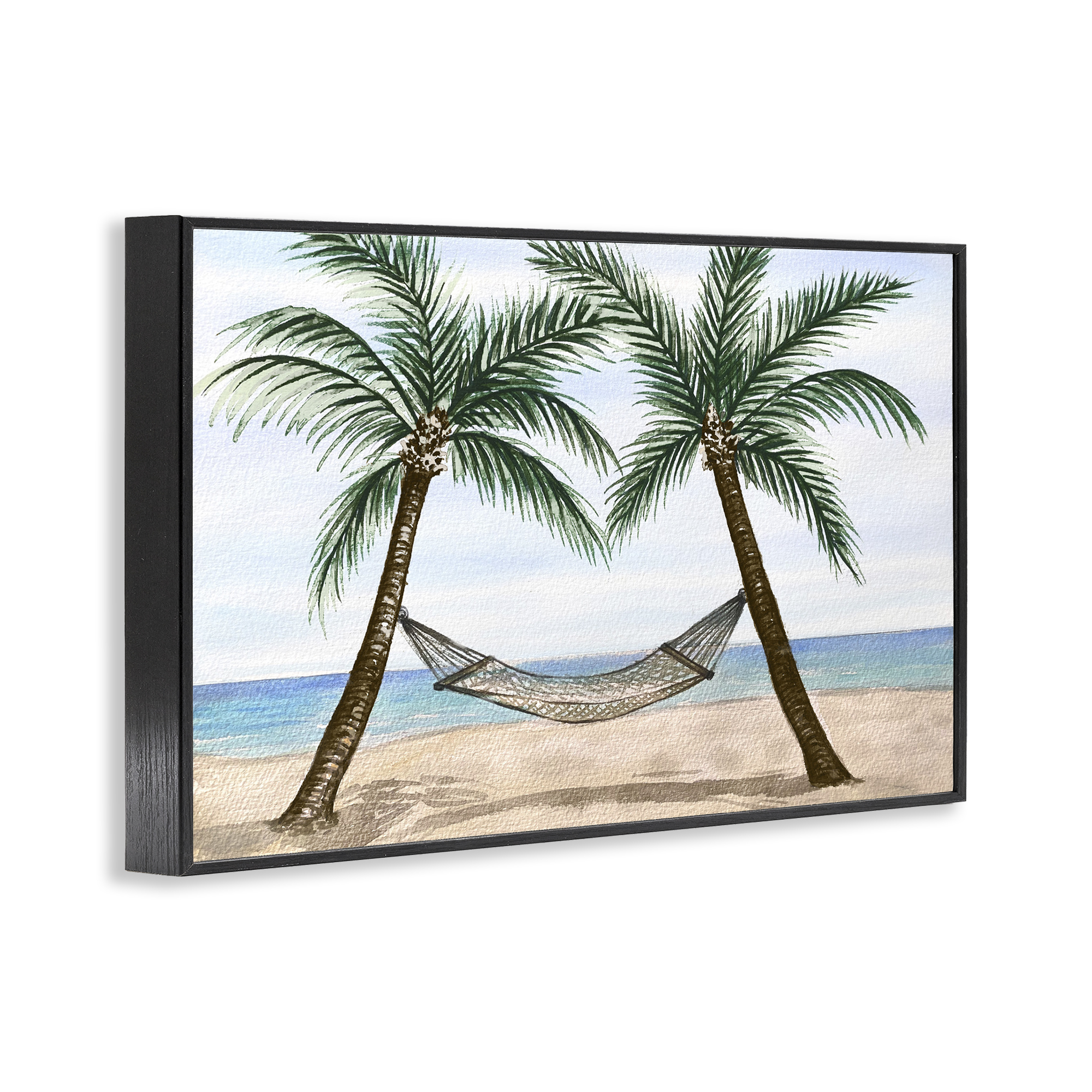 Stupell Industries Hammock Between Palms Landscape Painting Black Framed Art Print Wall Art, 30 x 20