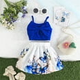 thumbnail image 2 of Girls Outfits Fly Sleeve Cartoon Prints Bowknot Bow Sling+ Cartoon Bowknot Printed Short Skirt 2Pc Set Clothes, 2 of 9