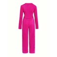 thumbnail image 3 of Women’s Rose Red Pleated 2‑Piece Set – V‑Neck Long‑Sleeve Crop Top & Wide‑Leg Pleated Pants, Summer Beachwear, 3 of 6
