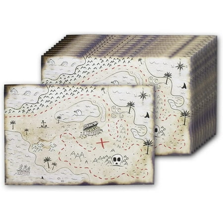 12 Pack Roll Up Pirate Treasure Maps for Birthday Party Favors and Supplies, Vintage Skull Design, Double Sided, 12 x 18 in