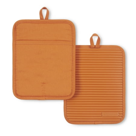 

KitchenAid Ribbed Soft Silicone Pot Holder 2-Pack Set Honey 7 x9