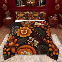Homewish Female Men Women Rustic Bohemian Floral Full Size Comforter Sets 3-Piece,Chic Flowers Blossoms Bedding Comforter Set,Retro Vintage Exotic Style Lightweight Bedding Sets