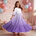 thumbnail image 6 of ITSAME Girls Maxi Dress Round Neck Ruffled 3/4 Sleeve Gradient Print Summer Flowy Casual A-Line Dress Purple Size 10, 6 of 7