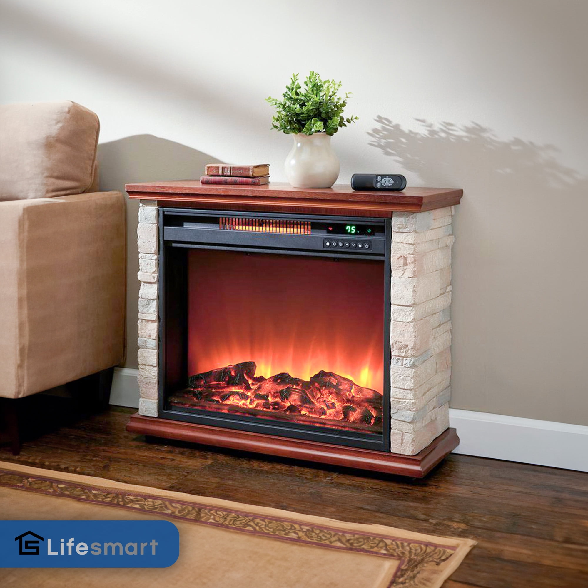 LifeSmart LifePro 1500W Electric Infrared Quartz Indoor Fireplace Heater
