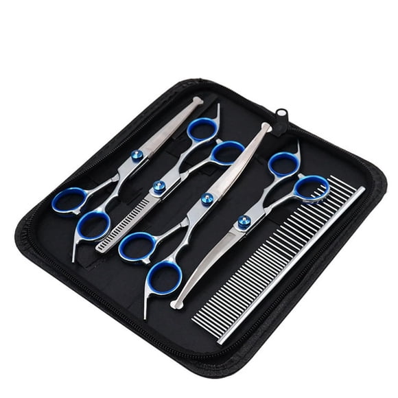 Juego de tijeras de aseo para perros WQV de acero inoxidable, 5 piezas con peine