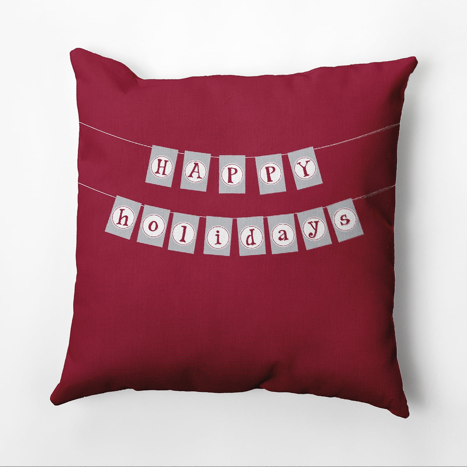 Simply Daisy 16" x 16" Happy Holidays Banner Polyester Indoor/Outdoor Pillow, Red (1 count)