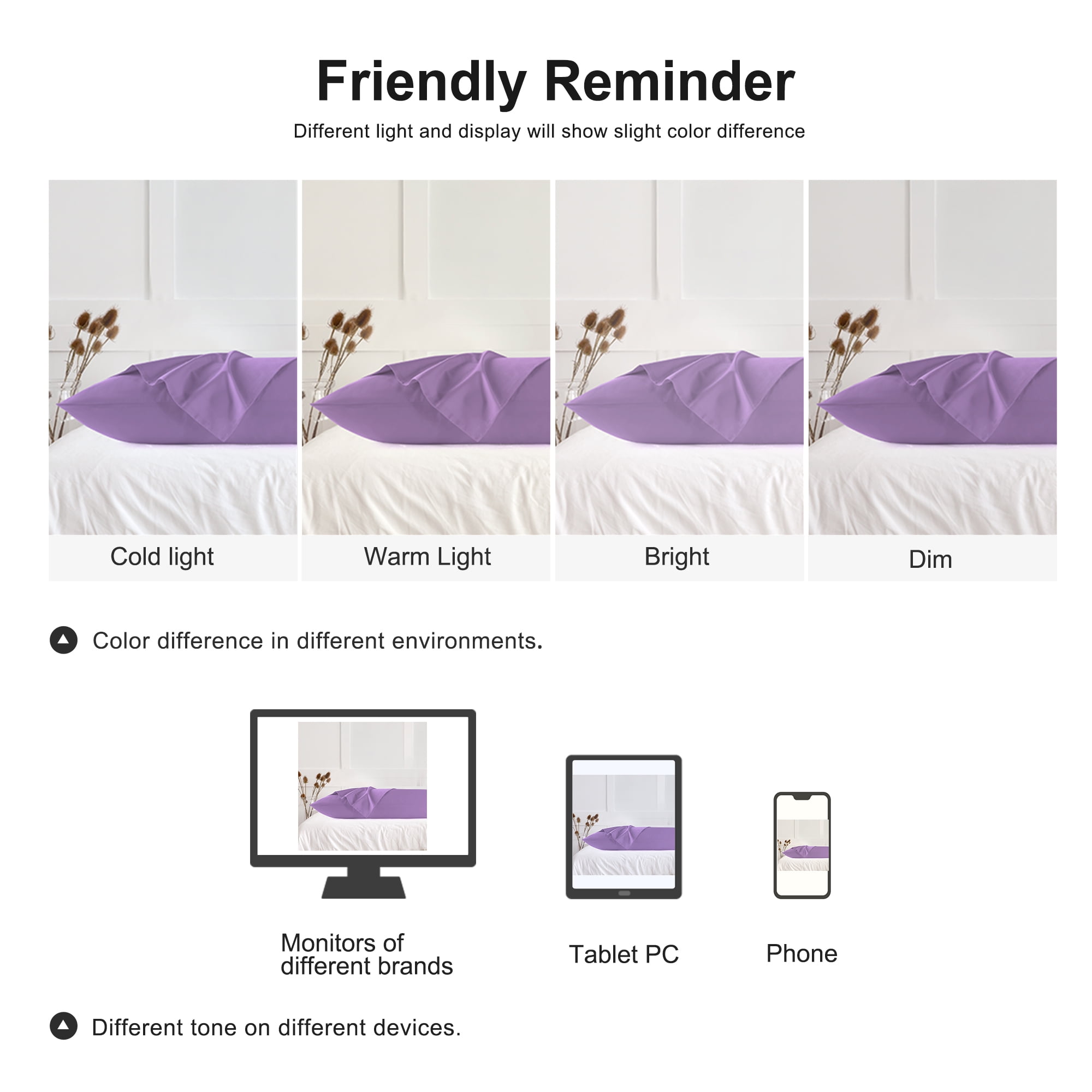 3 Pack Breathable Egyptian Cotton Body Pillow Covers, 20" x 72", Lilac Purple
