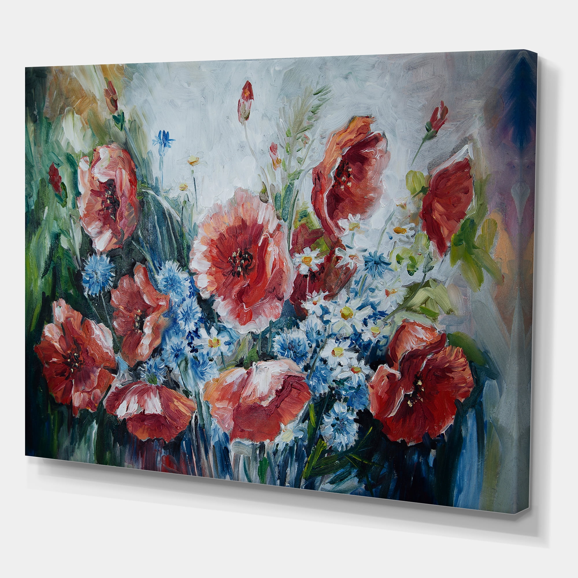 Bouquet of Poppies Retro Style 8 in x 12 in Painting Canvas Art Print, by Designart