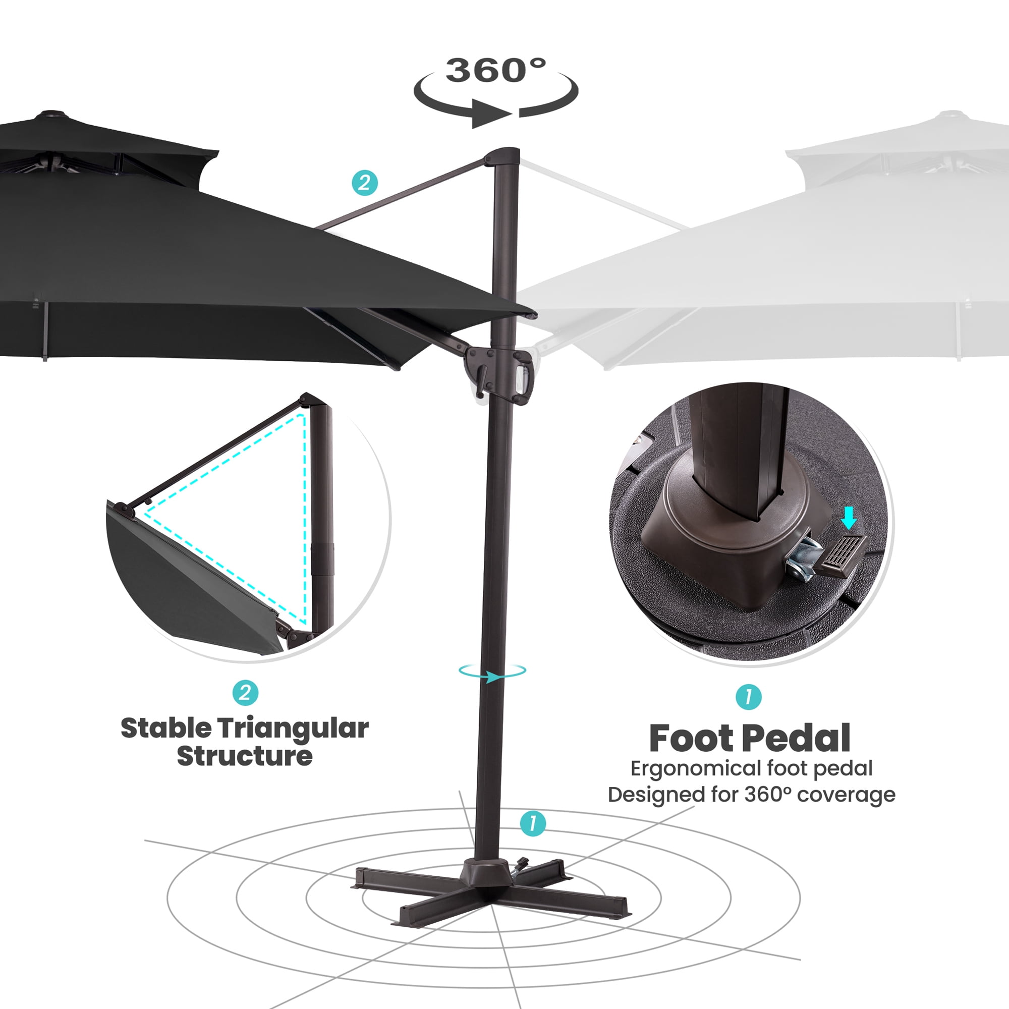 Pellebant 10 ft. x 10 ft. Square Double Top Patio Cantilever Umbrella, Black