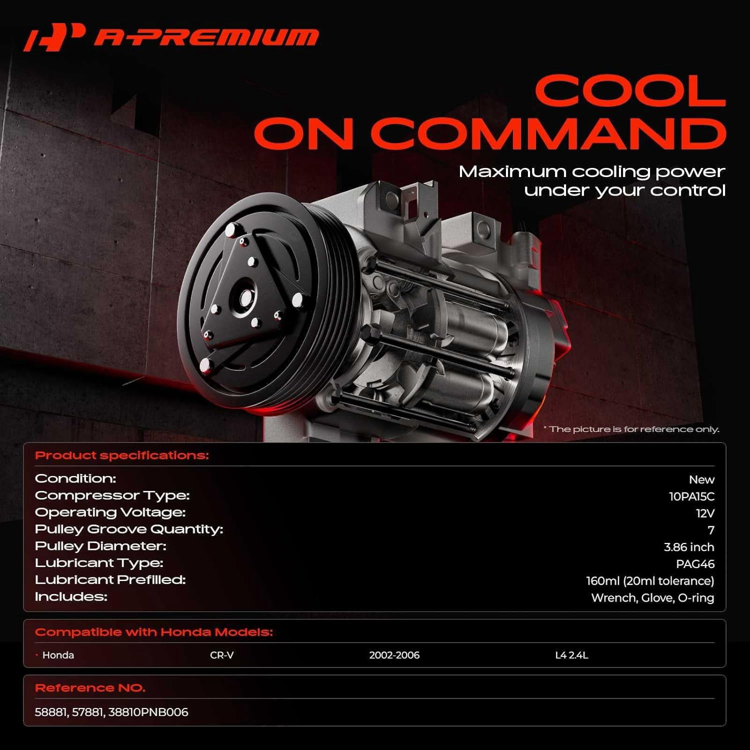 A-Premium AC Compressor with Clutch Compatible with Honda CR-V 2002-2006 L4 2.4L