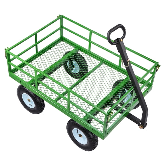 KFFKFF Steel Garden Cart, 1200 lbs Capacity Heavy Duty Utility Wagon, 2-in-1 Outdoor Metal Yard Trailer with 13" All-Terrain Wheels, Removable Mesh Sides, and 180° Swivel Handle