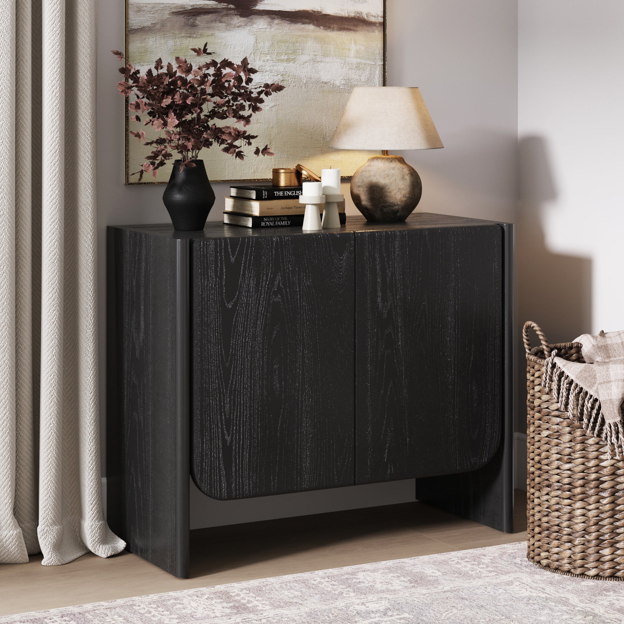 Nathan James Beacon Credenza Mobile Stile Boho | Legno Chiaro E Ante In Alga Marina, 2 Ante Con Ripiano Regolabile, Per Ingresso E Sala