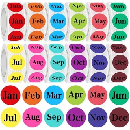 12 Rolls 6000 Labels Round Month Stickers, 1 Inch 12 Months of The Year Labels Monthly Adhesive Sticker Color Coding Month Tag Decorative Sticker, 500 Pieces Per Roll(Black)