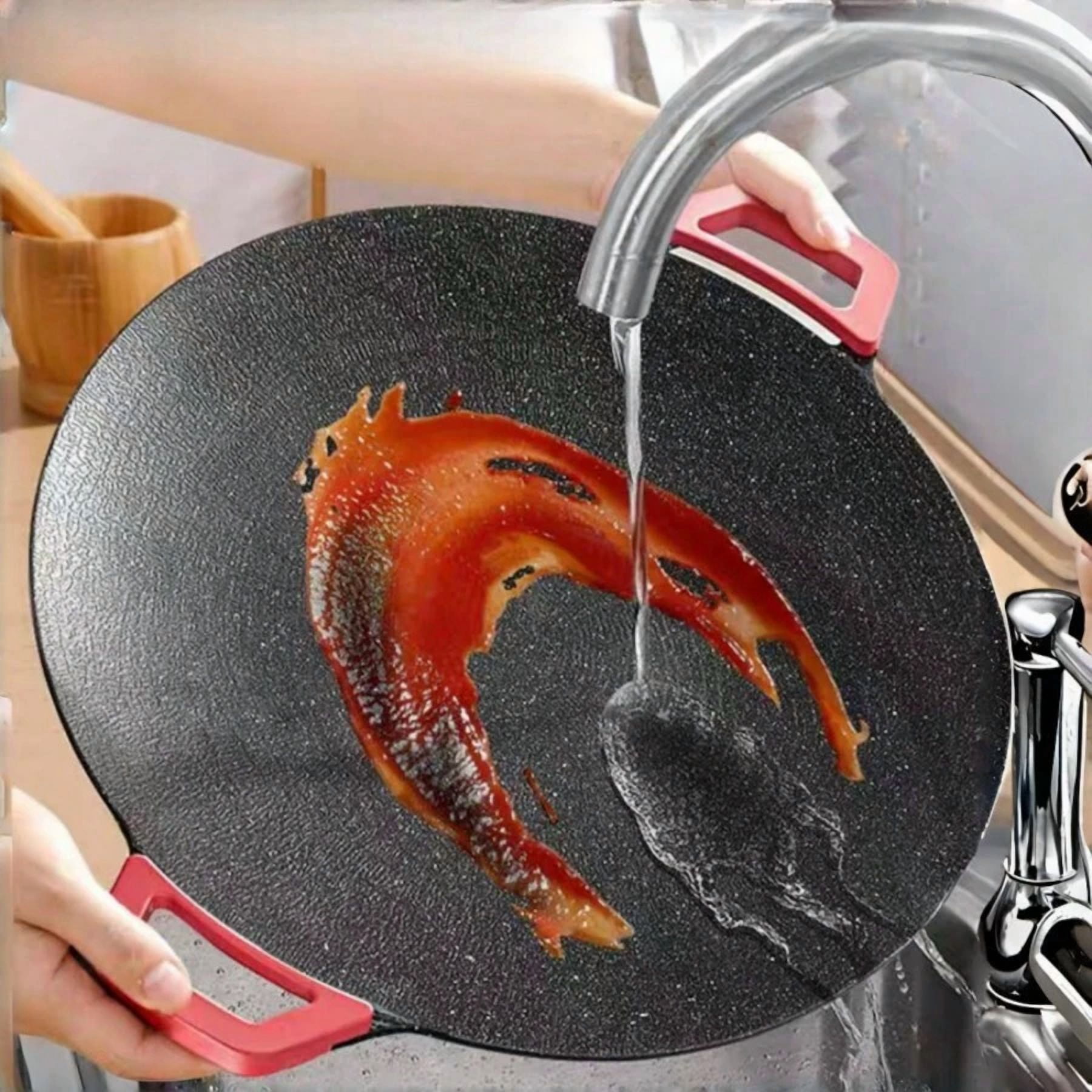 Home Multifunctional Medical Stone Non-Stick Electric Grill Pan, Red Handle, Five-Speed Temperature Control, Fast Heating And Easy-To-Clean Korean Electric Grill, You Can Grill Delicious Barbecue At