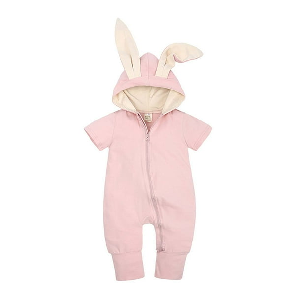 Body De Bebé Canastilla Onesies Para Niño Recién Nacido Orejas De Conejo Con Capucha Pantalones De Manga Corta Mameluco Mono Rosa Odeerbi LM103-2080