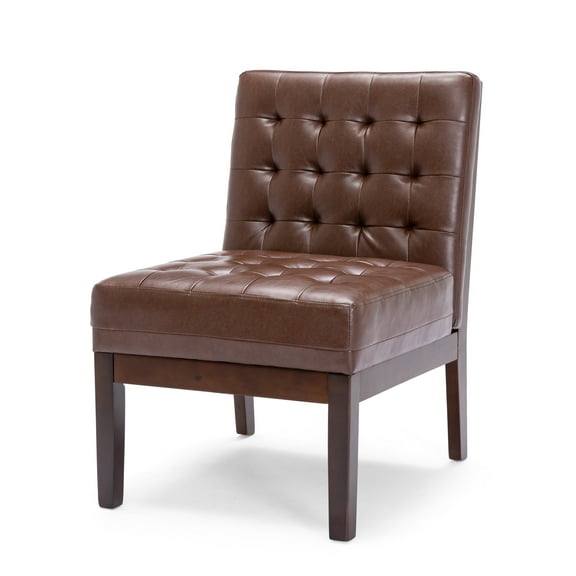 Noble House Voll Faux Leather Tufted Slipper Chair, Dark Brown