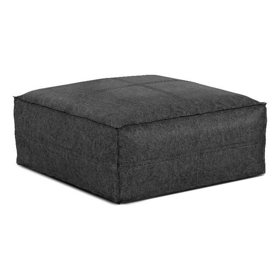 Pemberly Row Boho Square Pouf in Distressed Black Faux Leather
