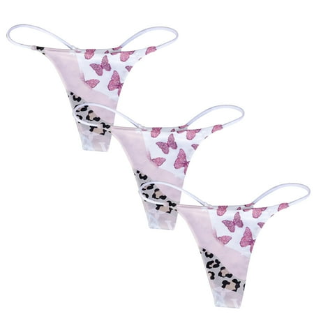 

Miayilima Panties For Women 3PC Printed Breathable Underwear Thong Size S