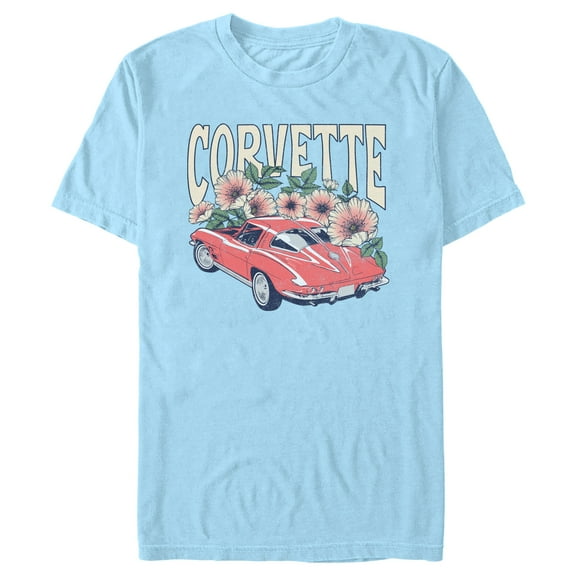 Men's General Motors Floral Corvette  Graphic Tee Light Blue Medium
