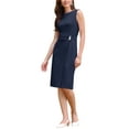 thumbnail image 4 of Women's Faux Wrap Pencil Dress Sleeveless Boat Neck Work Office Knee Length Dresses S Navy Blue, 4 of 5