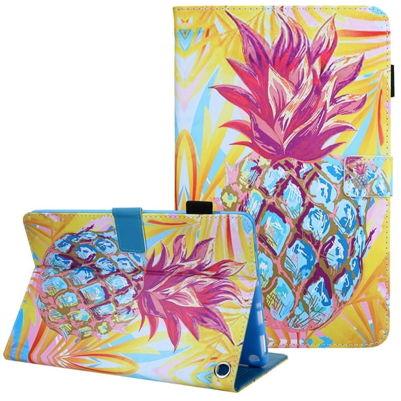 Wallet Case for Kindle Fire HD 10 Plus 2021, Fire HD 10.1-inch Cover 11th Gen 2021, Allytech Slim PU Leather with Shockproof TPU Multi-Angle Viewing Stand Auto Sleep Wake Case Sleeve, Pineapple