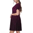 thumbnail image 2 of Fotbe Dark Purple Glitter Vestido Largo de Moda para Mujer, Vestido Tipo Camiseta con Manga Corta y Estilo Casual a Rayas y Bloques de Color, 2 of 6