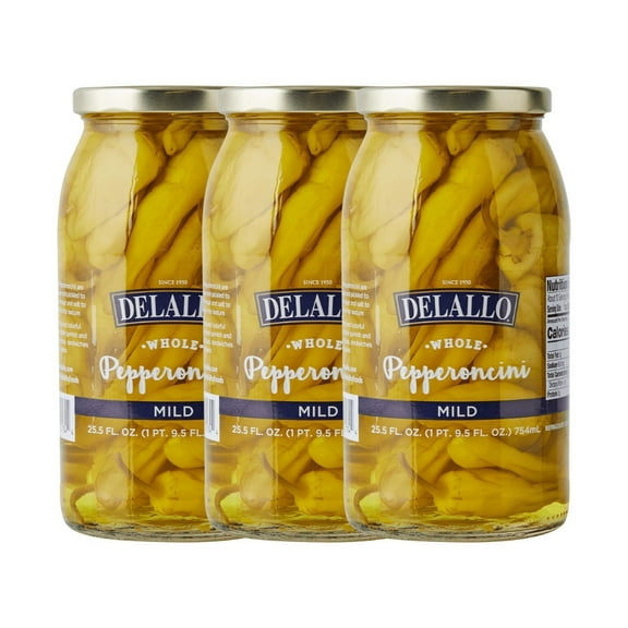 DeLallo Mild Pepperoncini Whole Peppers, Grown in Greece, Non-GMO, 25.5 oz Jar, (3 Pack)