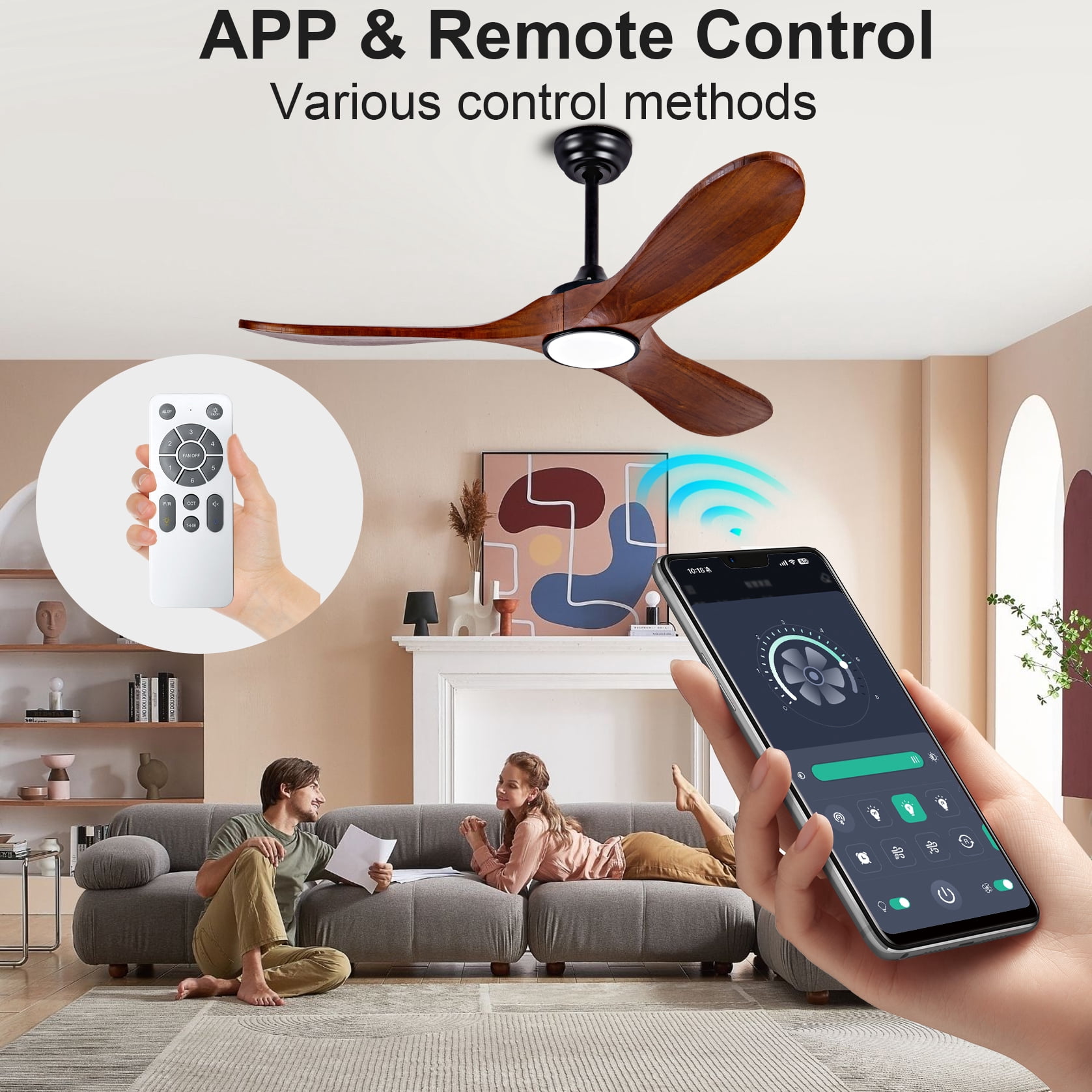 Mintazer 52 in Ceiling Fan with Remote, Modern Ceiling Fan with 6 Speed & 3 Blade for Farmhouse Bedroom Living Room Gazebo Patio, Brown