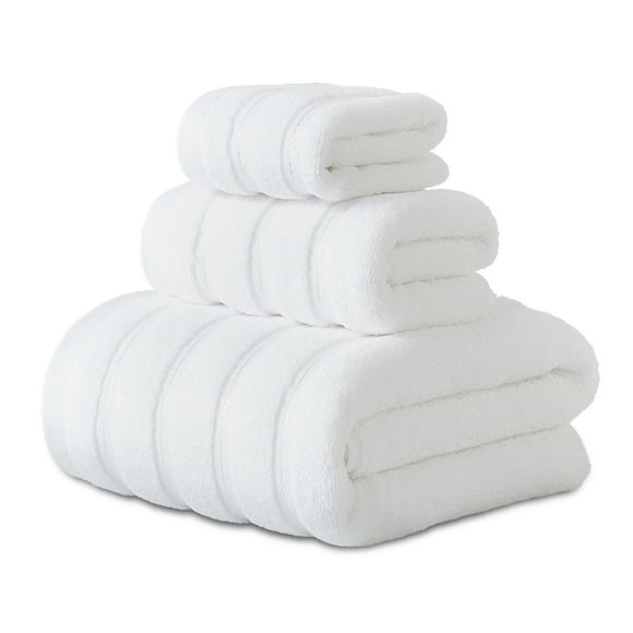 Hitime Bath Towel Sets of 3 Pieces, 1 Bath Towels 1 Hand Towels 1 Washcloths, 100% Cotton Highly Absorbent Towels for Bathroom, Gym, Hotel - White