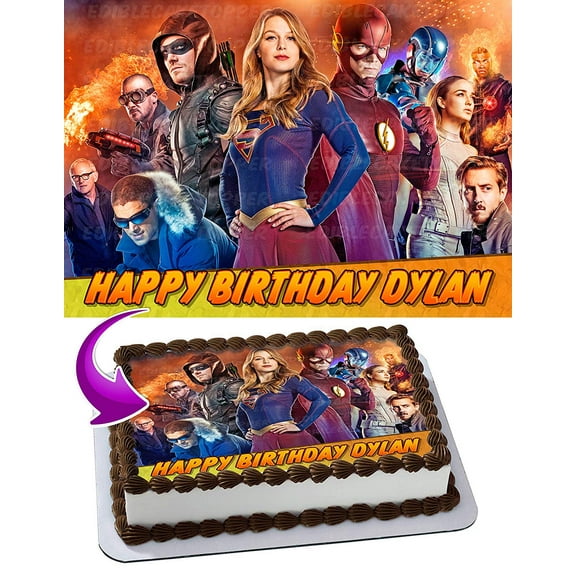 Legends of Tomorrow Supergirl Flash Edible Cake Image Topper Personalized Picture 1/4 Sheet (8"x10.5")
