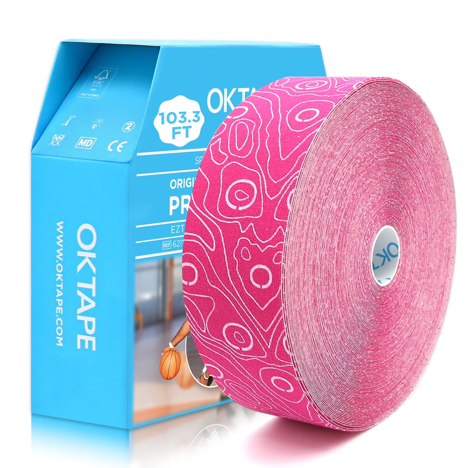 OK TAPE Kinesiology Tape Bulk 103Feet, Pro Adhesive, Water-Resistant k Tape, Elastic Athletic Tape, Latex Free, Uncut, Pink