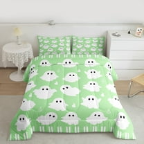 Manfei Kawaii Ghost Child Bedding Comforter Set, Green Cartoon Halloween Animal Twin Comforter Sets, Sugar Gothic Style Bedding Set, Breathable Home Decor, 2pcs
